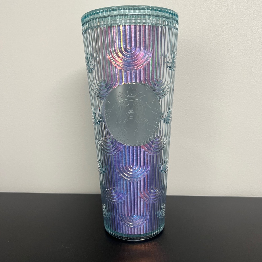 Starbucks 2022 Iridescent Purple Blue Mermaid Scale Tumbler 24oz No Straw